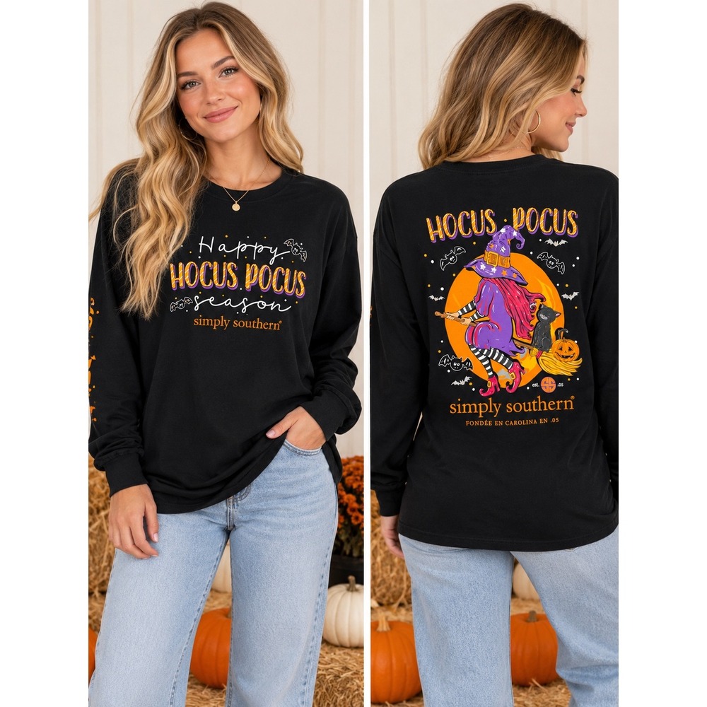 Simply Southern Hocus Pocus Shirt Womens XL Black Long Sleeve Witch Halloween